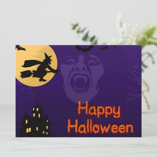 Witch, Vampire and Haunted House Party Invitations Kaart (Staand voorkant)