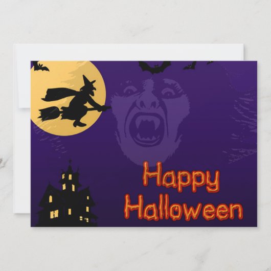 Witch, Vampire and Haunted House Party Invitations Kaart (Voorkant)