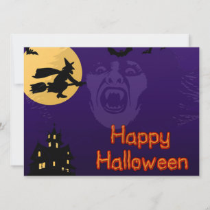 Witch, Vampire and Haunted House Party Invitations Kaart