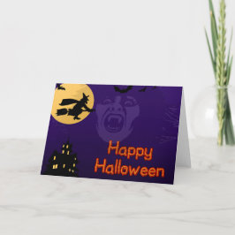 Witch, Vampire en Wenskaart met haunted House Kaart