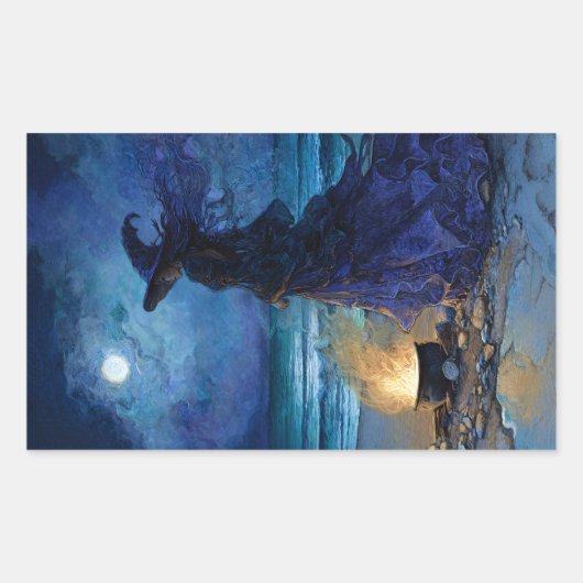 Witch van het Moonlit Zee Rechthoekige Sticker (Voorkant)