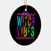 Witch Vibes Halloween Neon Checkered Bow Keramisch Ornament (Rechts)