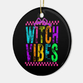 Witch Vibes Halloween Neon Checkered Bow Keramisch Ornament (Links)