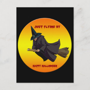 Witch vliegt gewoon door Briefkaart van Halloween