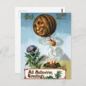 Witch vliegt in Hot Air Ballon Pumpkin Briefkaart (Voorkant / Achterkant)
