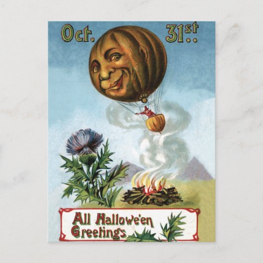 Witch vliegt in Hot Air Ballon Pumpkin Briefkaart (Voorkant)