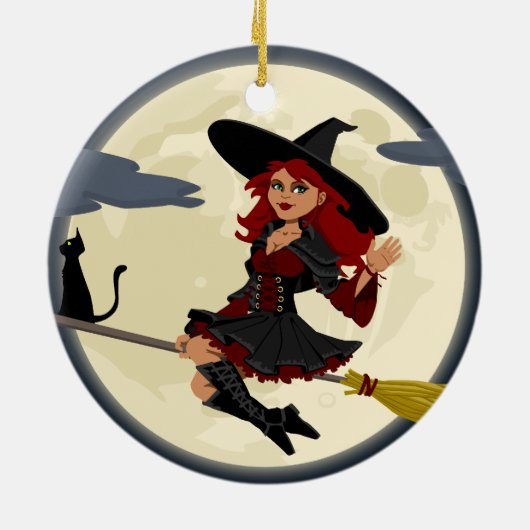 Witch vliegt op Broom Keramisch Ornament (Achterkant)