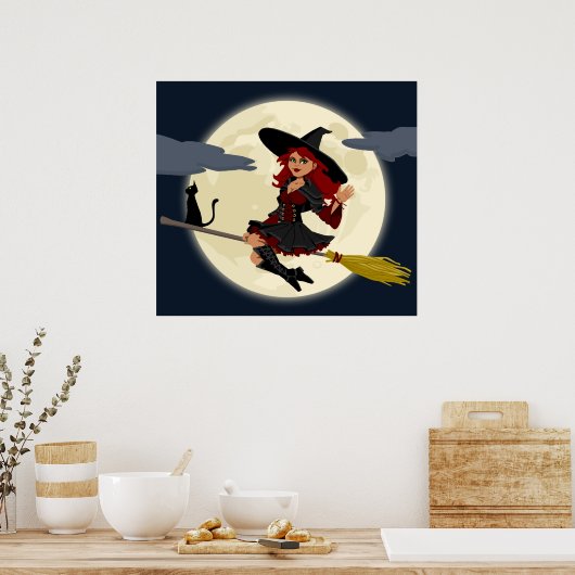 Witch vliegt op Broom Poster (Keuken)