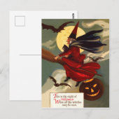 Witch vliegt op haar bezemkamer in Halloween night Briefkaart (Voorkant / Achterkant)