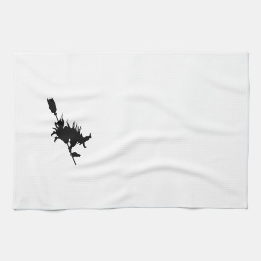 Witch vliegt op haar kamer theedoek (Horizontaal)