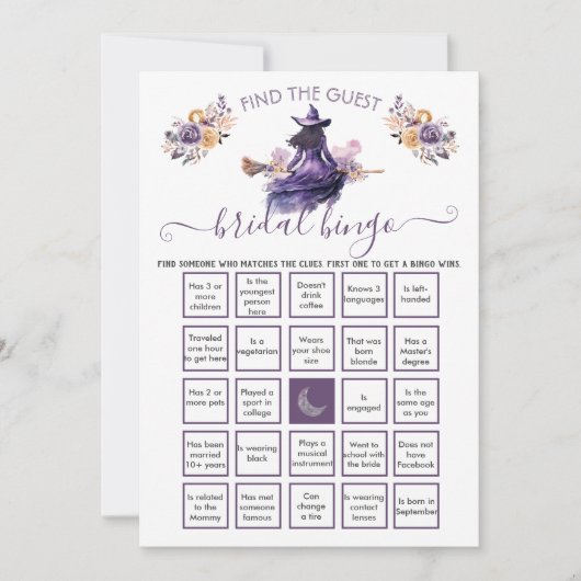 Witch Vrijgezellenfeest Vind de Gast BINGO Kaart (Voorkant)