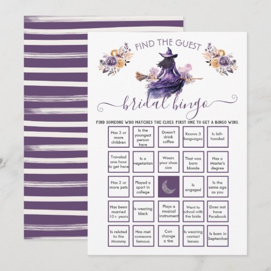 Witch Vrijgezellenfeest Vind de Gast BINGO Kaart (Voorkant / Achterkant)