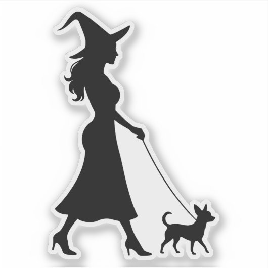 Witch Walking Chihuahua  Sticker (Voorkant)