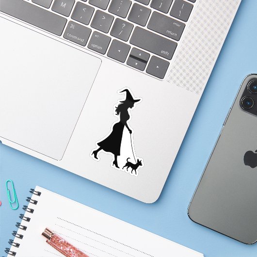 Witch Walking Chihuahua Sticker (Laptop met iPhone)