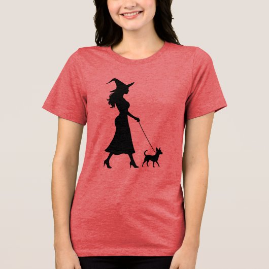 Witch Walking Chihuahua  Tri-Blend Shirt (Voorkant)