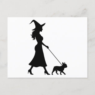 Witch Walking Frenchie Feestdagenkaart
