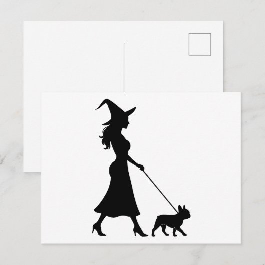 Witch Walking Frenchie Feestdagenkaart (Voorkant / Achterkant)