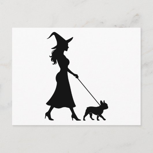Witch Walking Frenchie Feestdagenkaart (Voorkant)