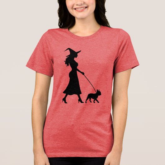 Witch Walking Frenchie Tri-Blend Shirt (Voorkant)