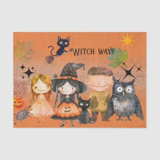 Witch Way? Cute Monsters Halloween Tissue Paper Tissuepapier (Voorkant)