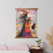 Witch Way Halloween Heks en Cat Art Hangend Wandkleed (Slaapkamer)