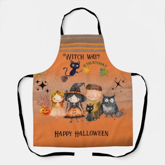 Witch Way Halloween Sinaasappel Schort (Voorkant)