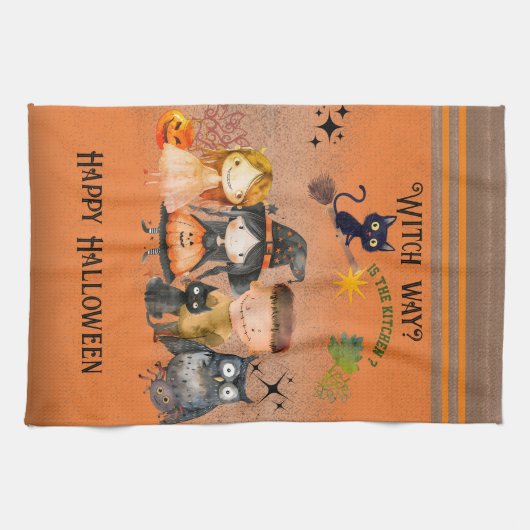 Witch Way Halloween Sinaasappel Theedoek (Horizontaal)