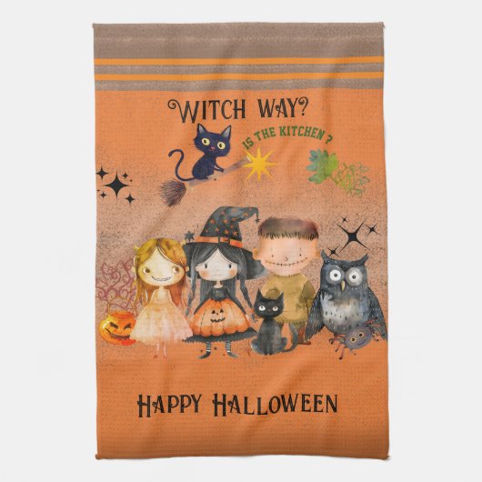 Witch Way Halloween Sinaasappel Theedoek (Verticaal)