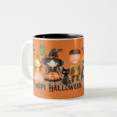Witch Way Halloween Sinaasappel Tweekleurige Koffiemok (Voorkant links)