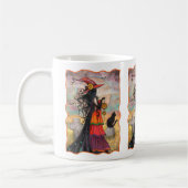 Witch Way Halloween Witch en Cat Fantasy Art Koffiemok (Links)