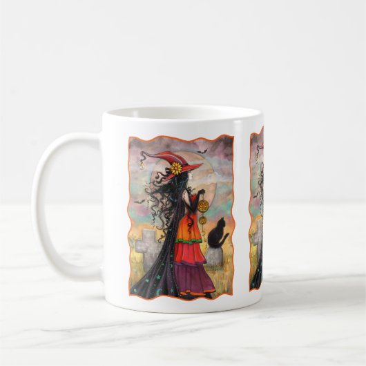 Witch Way Halloween Witch en Cat Fantasy Art Koffiemok (Links)