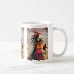 Witch Way Halloween Witch en Cat Fantasy Art Koffiemok