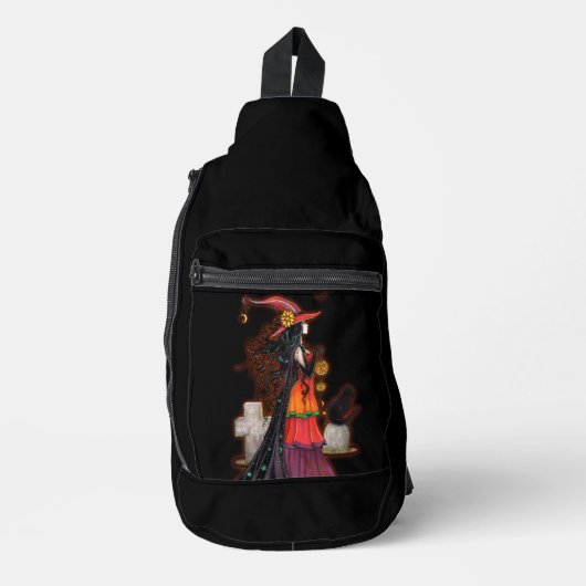 Witch Way Molly Harrison Halloween Heks en Kat Sling Bag (Voorkant)