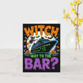 Witch Way To The Bar Funny Halloween Cruise Kaart (Gele Bloem)