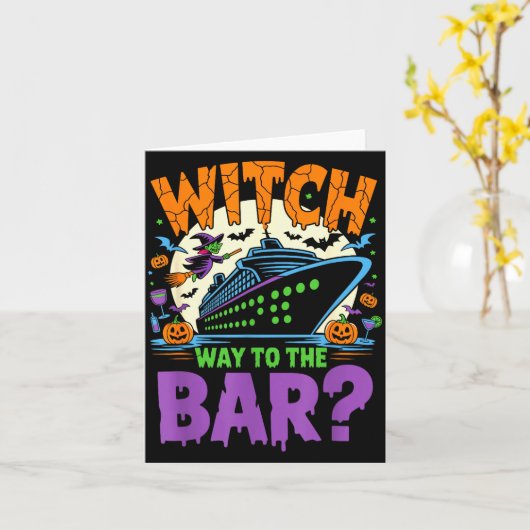 Witch Way To The Bar Funny Halloween Cruise Kaart (Gele Bloem)