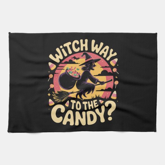 Witch Way to the Candy Halloween T-shirt Theedoek (Horizontaal)
