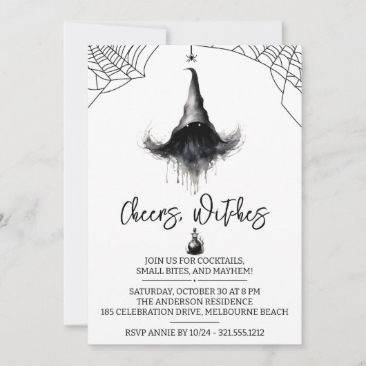 Witch Way To The Party is een minimalistisch feest Kaart (Voorkant)