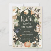 Witch Way to the Party' Kids Halloween Birthday Kaart (Voorkant)