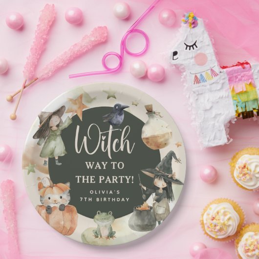 Witch Way to the Party' Kids Halloween Birthday Papieren Bordje (Feest)