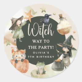 Witch Way to the Party' Kids Halloween Birthday Ronde Sticker