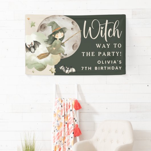 Witch Way to the Party' Kids Halloween Birthday Spandoek (Insitu)