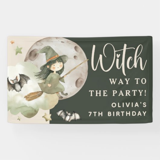 Witch Way to the Party' Kids Halloween Birthday Spandoek (Horizontaal)