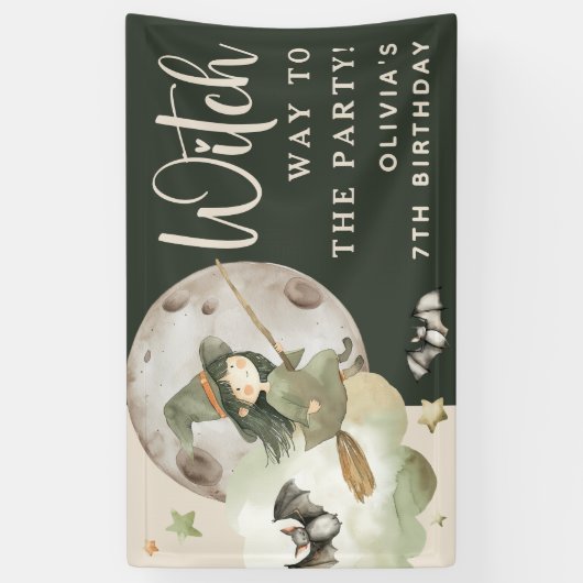 Witch Way to the Party' Kids Halloween Birthday Spandoek (Verticaal)