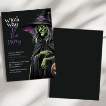 Witch Way to the Party Uitnodiging voor Halloween