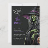 Witch Way to the Party Uitnodiging voor Halloween (Voorkant)
