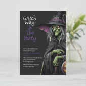 Witch Way to the Party Uitnodiging voor Halloween (Staand voorkant)