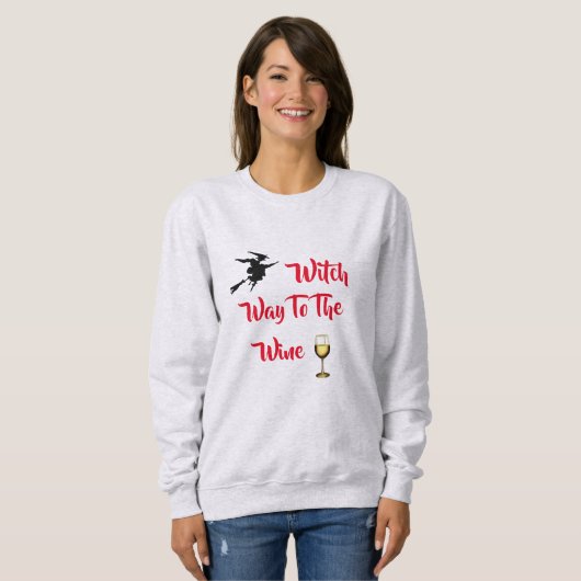 Witch Way to the Wine Vrouwen Halloween Sweatshirt (Voorkant volledig)
