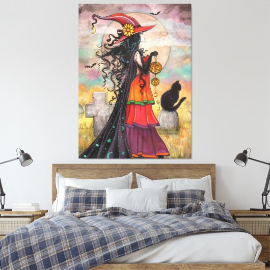 Witch Way Wiccan Halloween Art van Molly Harrison Canvas Afdruk (Insitu (Slaapkamer))