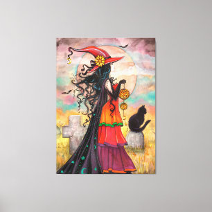 Witch Way Wiccan Halloween Art van Molly Harrison Canvas Afdruk