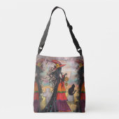 Witch Way Witch Cat Fantasy Art Halloween Wiccan Crossbody Tas (Achterkant)